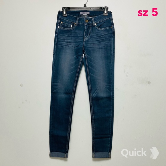 sz 5 - New Eighty Two Med Blue Cuffed Cropped Skinny Jeans - Picture 1 of 6